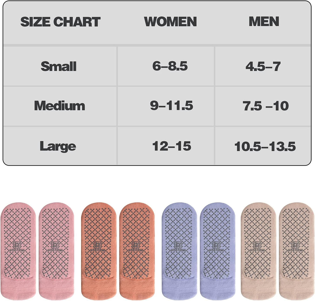 Unisex Non Slip Grip Socks for Yoga Pilates Barre Home & Hospital | Breathable Cotton, 4 Pairs, anti Skid, Cushion Sole, Ankle High Socks for Gift, Ballet, Pregnant and Elderly