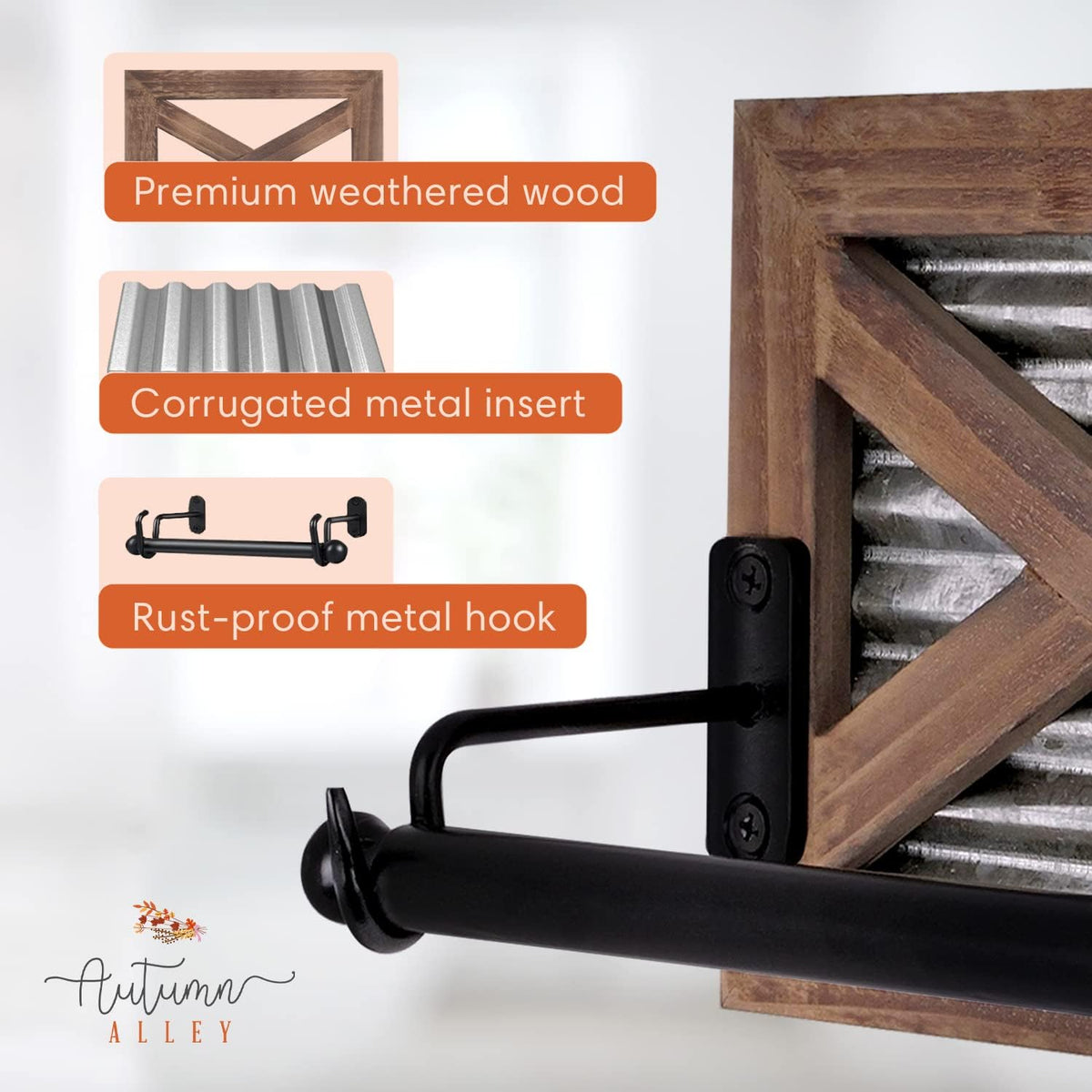 Rustic Farmhouse Toilet Paper Holder Wall - Farmhouse Bathroom Country Decor Accessories with Warm Brown Wood, Galvanized Metal & Black Adds Western Decor Charm