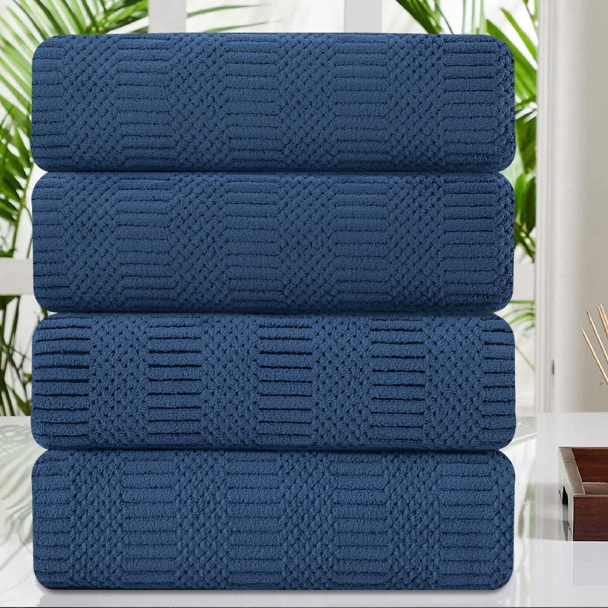 4 Pack Large Bath Towel Set 600 GSM Ultra Soft Oversized Navy Blue Towel Set 35"X70" Extra Large Bath Sheets