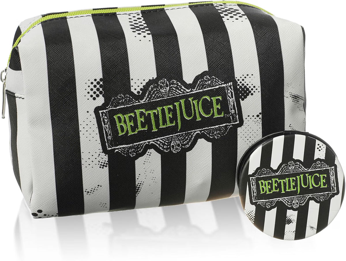 Beetlejuice Multicoloured Makeup Bag | Women'S Cosmetic Pouch with Stripe Design | Adults Beetlejuice Logo Makeup Holder
