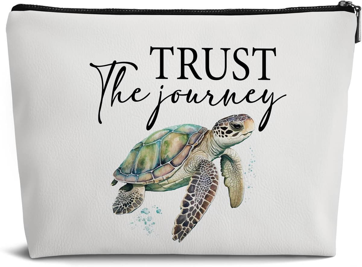 Sea Turtle Makeup Bag,Summer Beach Gift for Women Teen Girl | Trust the Journey Beach Makeup Pouch Zipper Pouch,Travel Toiletry Bag,Large Capacity Purse Organizer Pouches