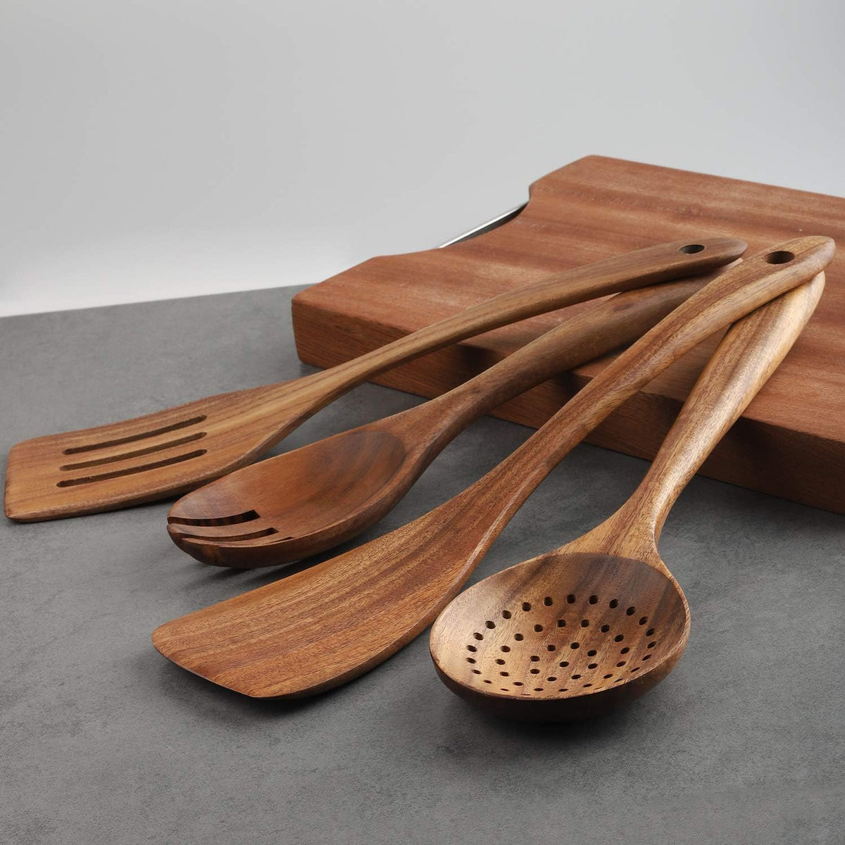 Wooden Cooking Utensils Set 4-Piece Wood Kitchen Utensil Set | for Non Stick Cookware Wooden Spatula,Fork,Turner,Ladle,Strainer Spoons