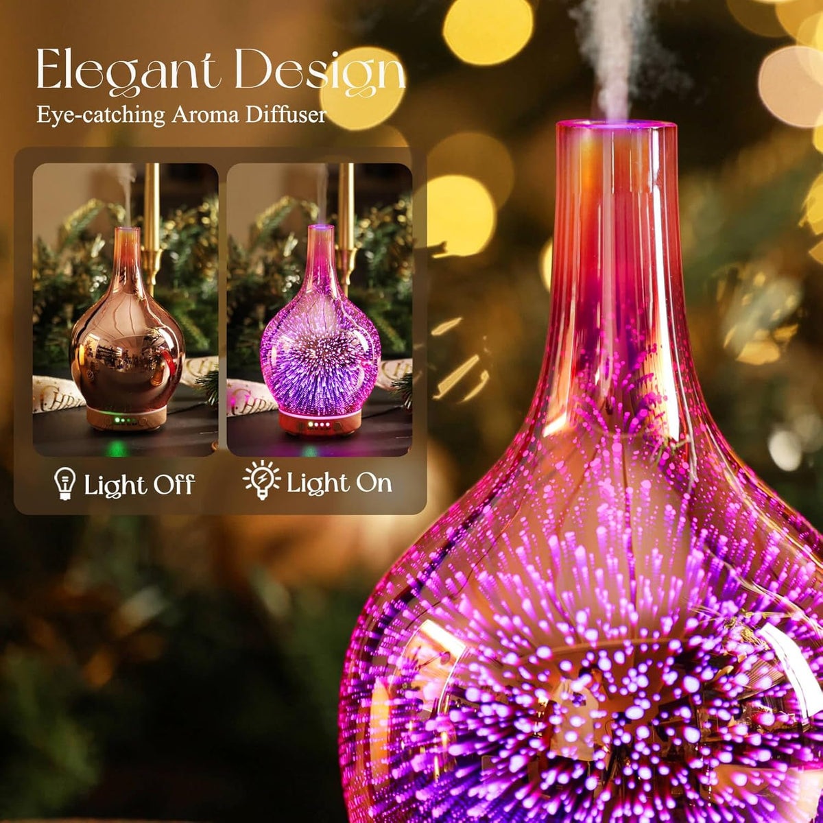 150Ml Handmade Essential Oil Diffuser 6H Runtime | Handmade Glass Aroma Diffuser, 7-Color LED Light, Quiet Operation, Auto Shut-Off, Aromatherapy for Home, Bedroom and Gifts