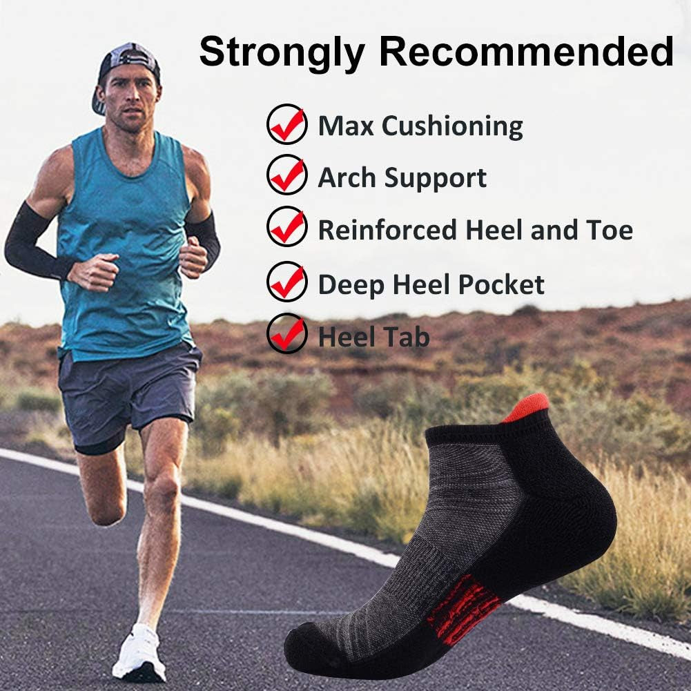 Mens Ankle Low Cut Athletic Tab Socks for Men Sport Comfort Cushion Sock 6 Pack