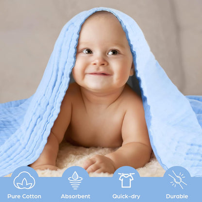 Baby Bath Towels, Super Soft Cotton Receiving Blanket for Baby'S Delicate Skin,2Pack Swaddle Blanket for Newborns Toddlers Boy Girl,Baby Registry as Shower (White+Blue)