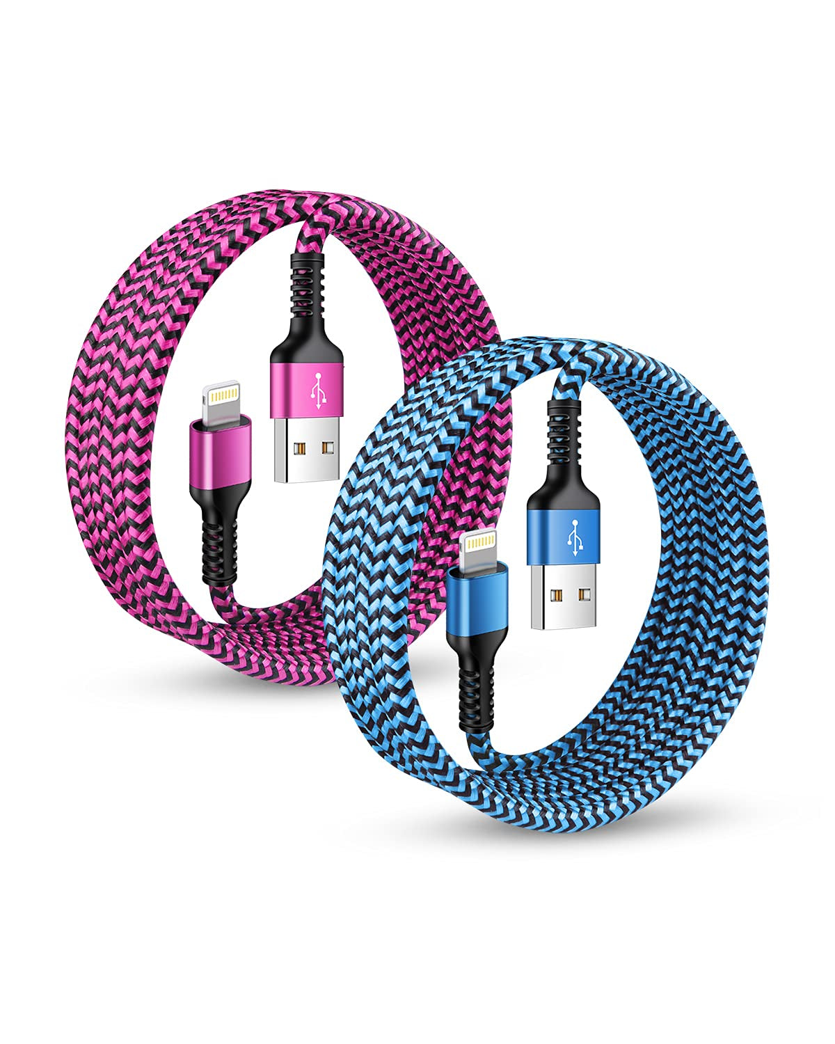 Long Iphone Charger Cable [2Pack, 10FT] Mfi Certified USB to Lightning Cord | Braided Phone Charger Cord Fast Charging 480Mbps Data Sync Power Cable Compatible with Iphone 14/13/12/11 Series, XR, XS & SE
