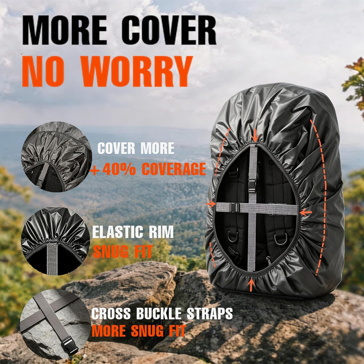 12000Mm Waterproof Backpack Rain Cover for Hiking Camping Travel | 12000Mm Ultra-Waterproof, Upgraded Ultra-Strong Multilayer Fabric, Antislip Cross-Buckle Strap, for Outdoor Commuting School