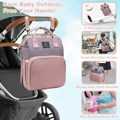 Baby Diaper Bags Backpack with Changing Station(Pink-Grey) | Waterproof Diaper Bag Backpack for Moms Dads with USB Charging Port,Large Capacity Multifunctional Baby Essentials