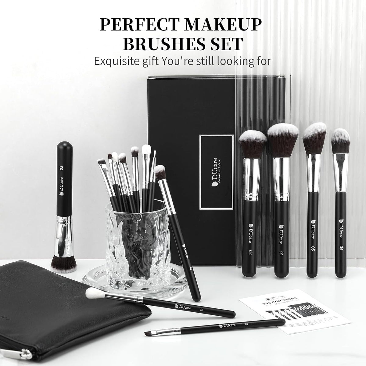 Makeup Brushes with Travel Bag 15Pcs Makeup Brush Set | Premium Synthetic Powder Foundation Contour Blush Concealer Eye Shadow Blending Liner Make up Brush Kit