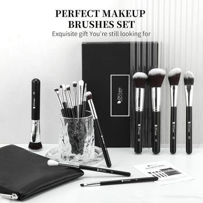 Makeup Brushes with Travel Bag 15Pcs Makeup Brush Set | Premium Synthetic Powder Foundation Contour Blush Concealer Eye Shadow Blending Liner Make up Brush Kit