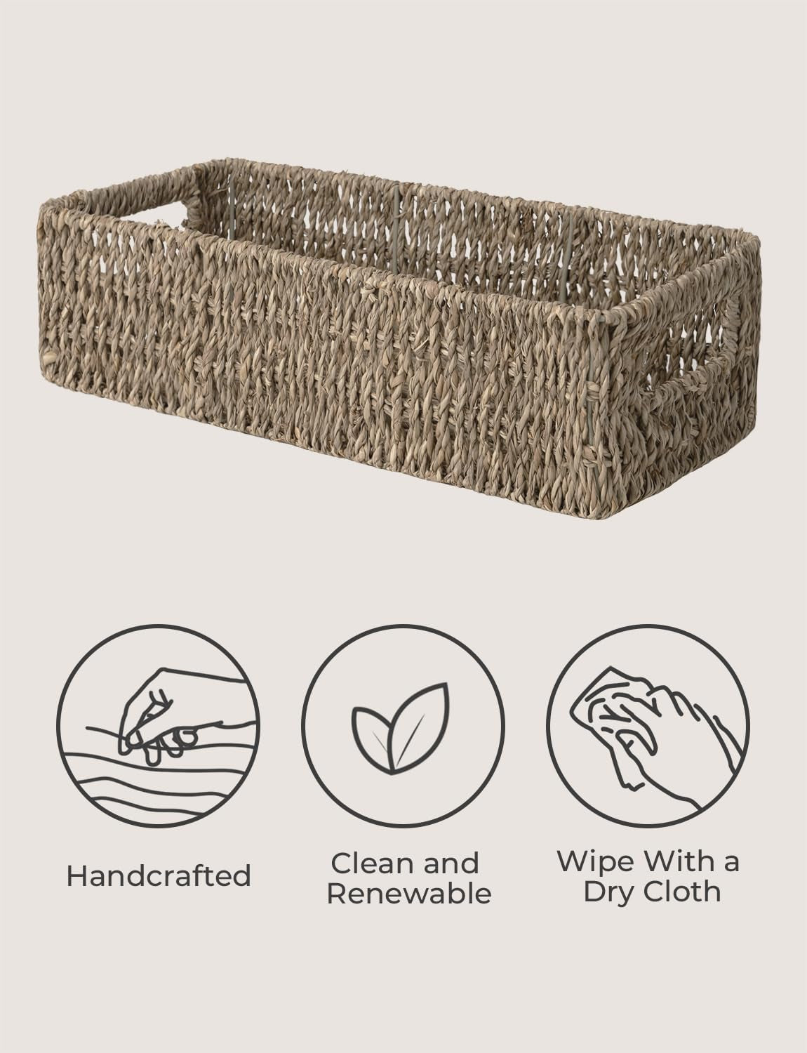 Wicker Seagrass Baskets, Toilet Basket Tank Topper | Small Toilet Tank Basket with Built-In Handles, Bathroom Basket Organizer and Storage for Bathroom Decor