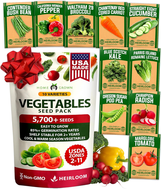 10 Variety Seed Vault 5,700+ USA Grown Heirloom Non-Gmo Vegetable Seeds for Planting, High Germination, Garden Starter Kit, Emergency Food Supply, Indoor Outdoor