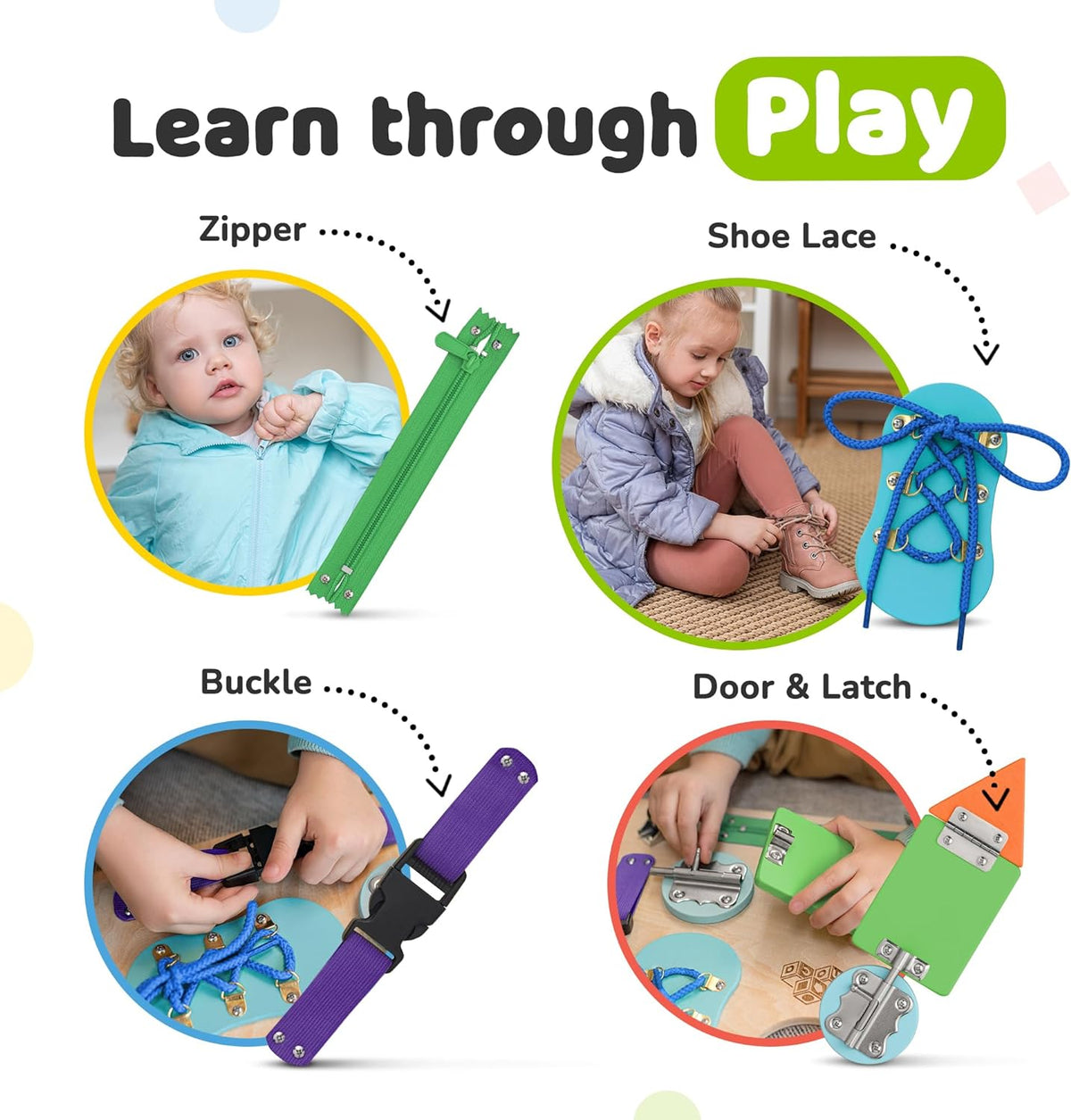Montessori Busy Board, Premium Wooden Sensory Toy | Busy Board for 3 Year Old with 10 Educational Activities for Fine Motor Skills, Travel Toy