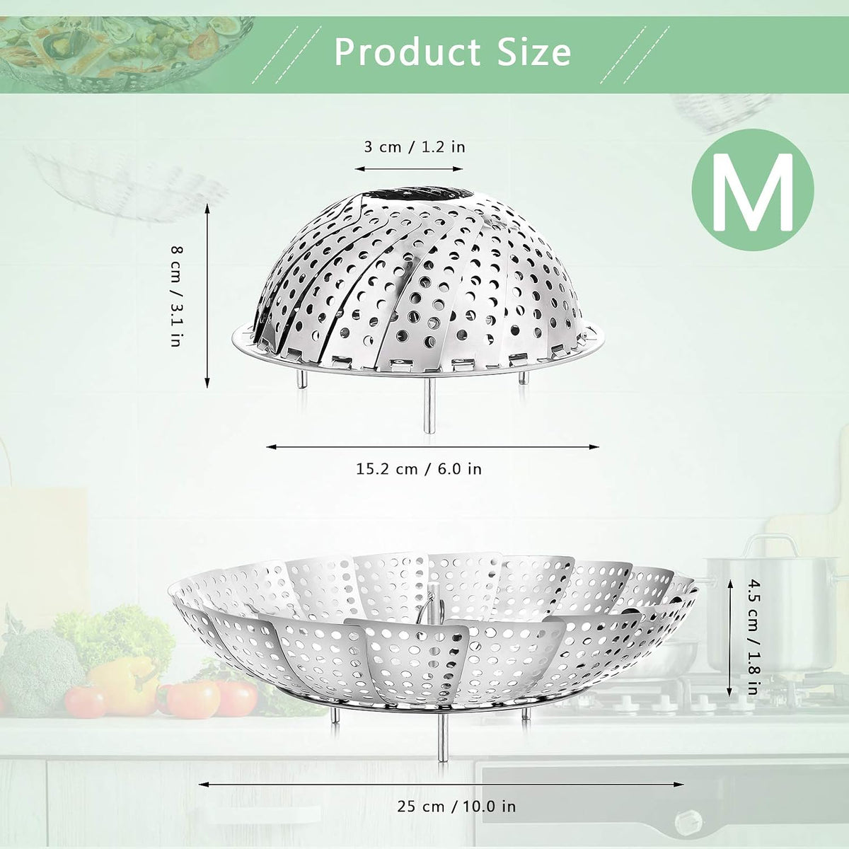 Stainless Steel Folding Vegetable Steamer Insert (Fits Pots 6" to 10")