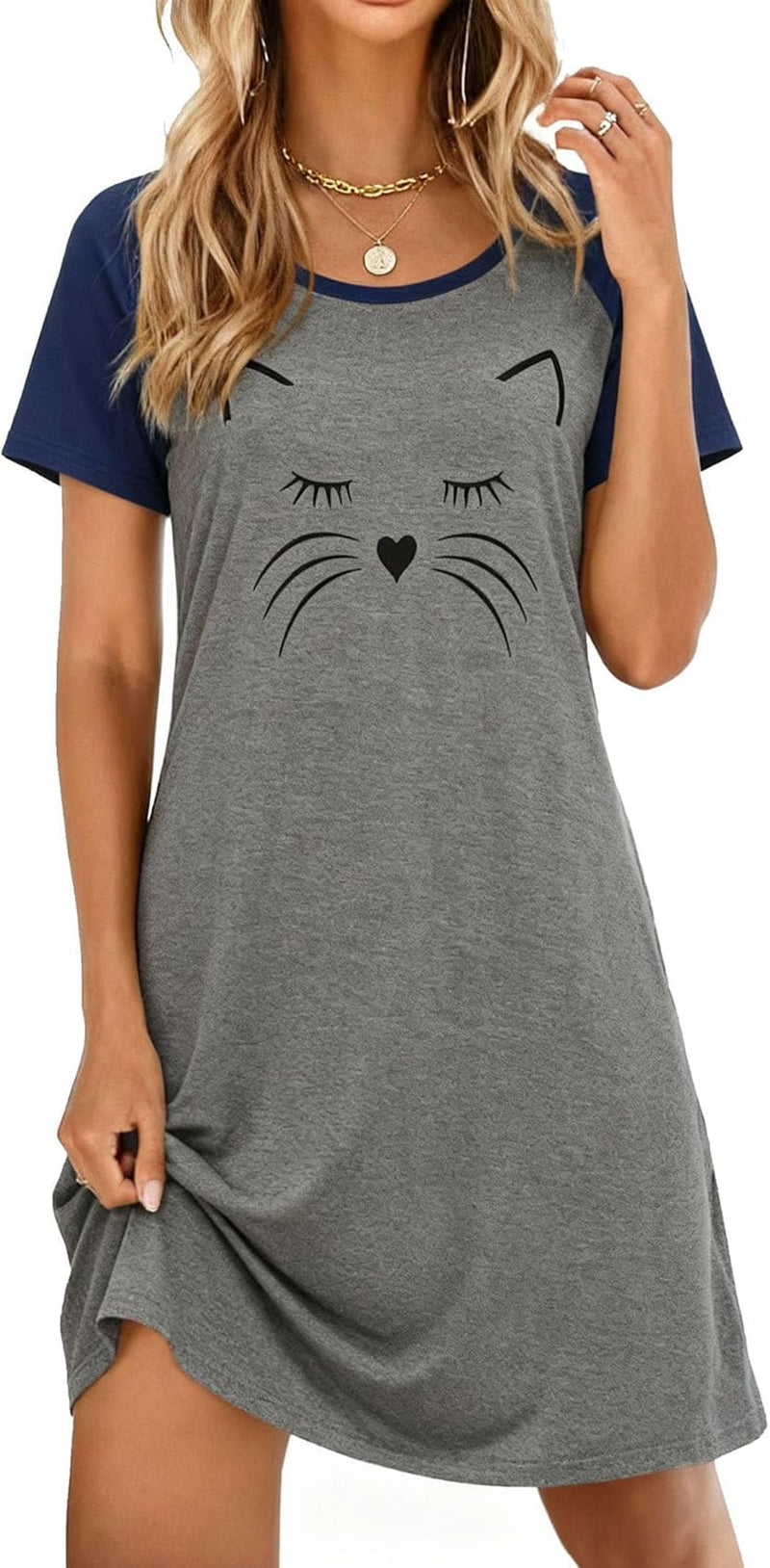 Nightgowns for Women Short Sleeve Night Dress Printed Sleepwear | Crewneck Night Gown Ladies Sleep Shirts Soft Sleepwear Lightweight & Casual Pajama Dress Cute Printed