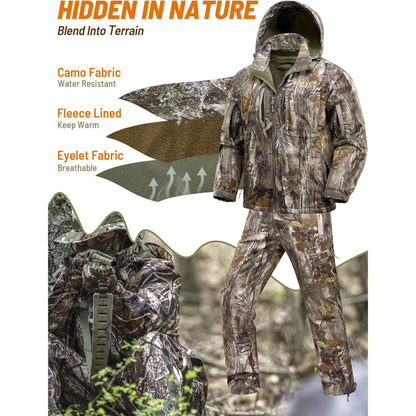 Insulated Hunting Clothes for Men Cold Weather, Warm Camo Hunting Jacket and Pants, Hunting Suit for Deer Duck Hunts