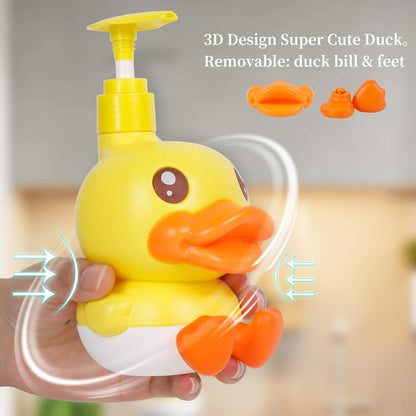 Plastic Cute Duck Soap Dispenser for Kid or Children with Pump | Fun Dispenser for Bathroom Fit Lotion Shampoo Shower Hand Sanitizer, Animal Yellow Duck Themed Soap Bottle Bath Accessories