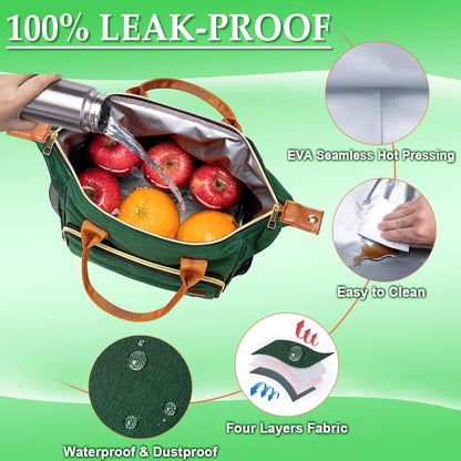 Insulated Lunch Bag Adult Lunch Box for Women for Work Leakproof Soft Cooler for Beach Travel Picnic, Dark Green