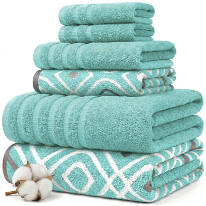 Oxford 6-Piece Yarn Dyed Jacquard & Solid Towel Set – 100% Cotton, Quick Dry & Absorbent Bath, Hand & Washcloths