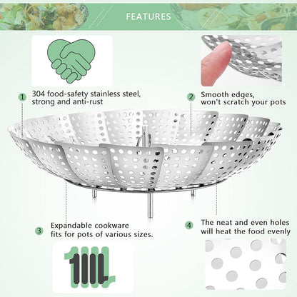 Stainless Steel Folding Vegetable Steamer Insert (Fits Pots 6" to 10")