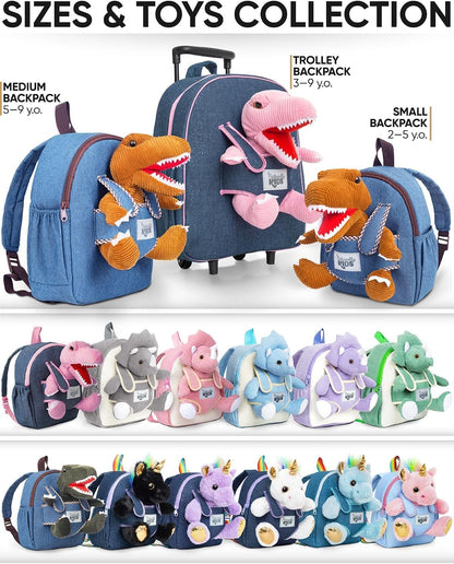 Toddler Backpack W. Plush Brown Dinosaur Toy, Kids Gift 2-5 | 2-In-1 Dinosaur Backpack W. Removable Plush, Side Pockets, Dinosaur Toys for Kids 3-5, Birthday & Christmas Gift for Boys