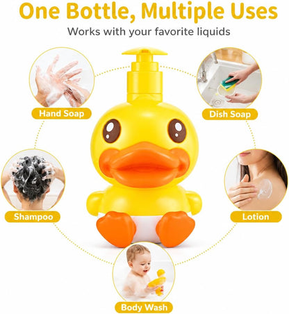 Plastic Cute Duck Soap Dispenser for Kid or Children with Pump | Fun Dispenser for Bathroom Fit Lotion Shampoo Shower Hand Sanitizer, Animal Yellow Duck Themed Soap Bottle Bath Accessories