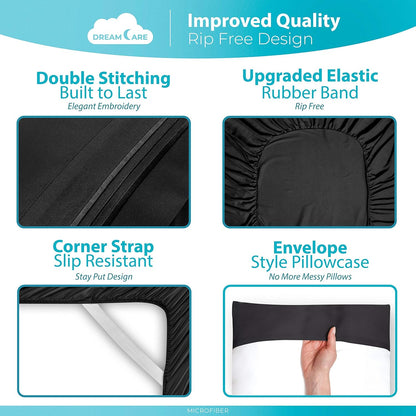 California King Sheet Sets - 6 Pcs Breathable Cooling Sheets | up to 15" Extra Deep California King Sheets with Side Pockets - Extra Soft 100% Double Brushed Hotel Luxury Bedding – Black