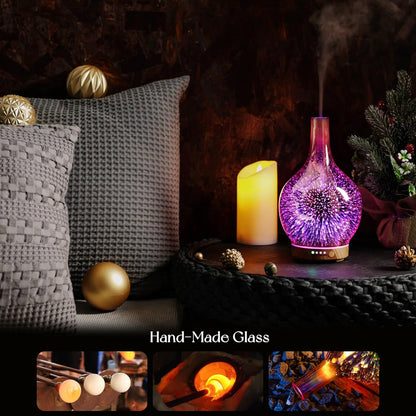 150Ml Handmade Essential Oil Diffuser 6H Runtime | Handmade Glass Aroma Diffuser, 7-Color LED Light, Quiet Operation, Auto Shut-Off, Aromatherapy for Home, Bedroom and Gifts
