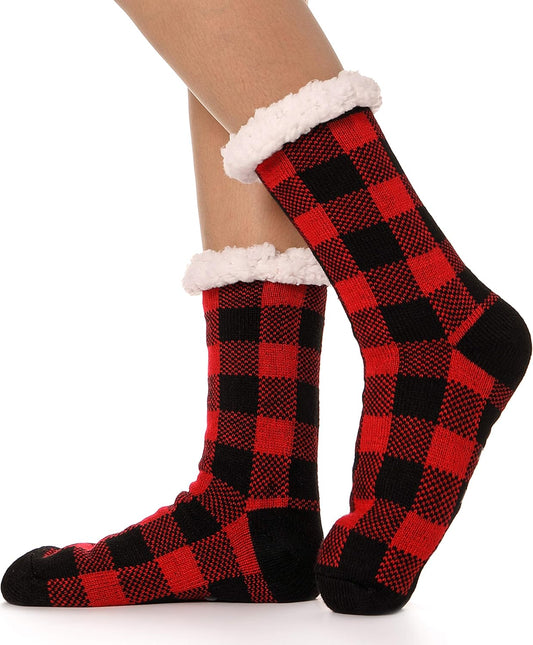 Womens Girls Slipper Socks, Fuzzy Cabin Winter Thick Grips Socks | Non Slip, Cozy Soft Warm Comfy Fluffy Fleece Socks for Christmas, Gift Stocking Stuffer