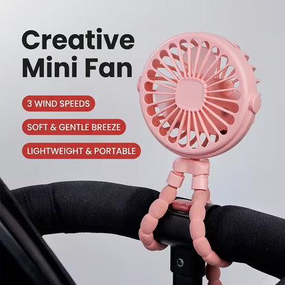 Mini Portable Stroller Fan, 3000Mah Battery Operated Personal Small | Handheld Fan with Flexible Tripod, 360° Rotate 3 Speed Rechargeable Clip on for Car Seat Crib Treadmill Travel Camping