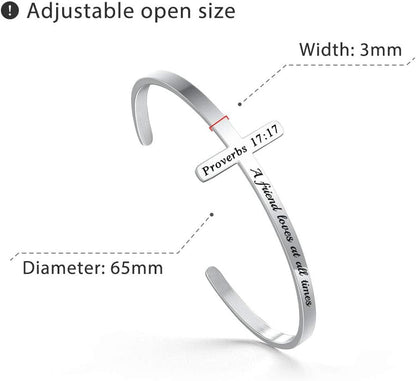 Silver Cross Bracelet, Christian Gifts for Women | Faith Inspiration Bible Verse Bracelets Cross Cuff Bangle Stainless Steel Bracelet Waterproof Non-Tarnish Adjustable