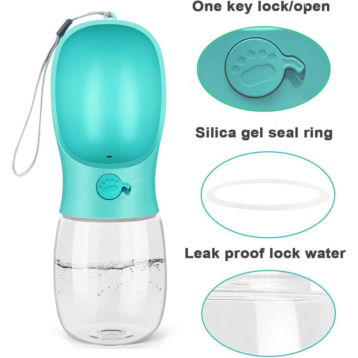 8.3*2.5" Dog Water Bottle, 12Oz Leak Proof Portable Puppy Water Dispenser with Drinking Feeder for Pets Outdoor Walking Hiking Travel Food Grade Plastic - Blue