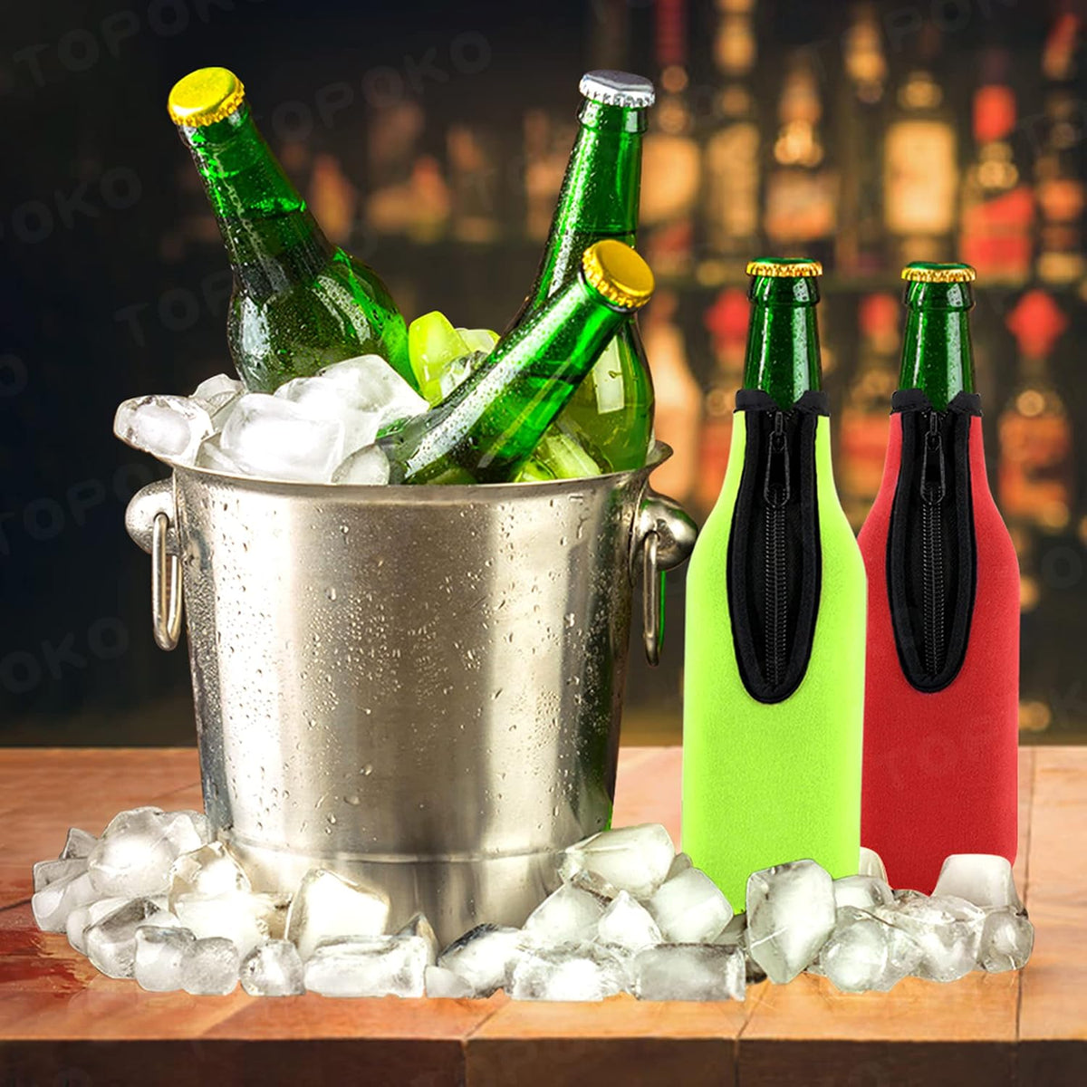 Beer Bottle Insulator Sleeve Different Color. Zip-Up Bottle Jackets. Keeps Beer Cold and Hands Warm. Classic Extra Thick Neoprene with Stitched Fabric Edges, Enclosed Bottom (Set of 12 Color)