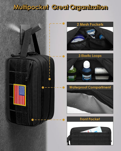Toiletry Bag for Men - Tactical Dopp Kit for Travel, Black | Dry Wet Separate, Travel Toiletry Bag for Adults, Women, Grooming Gear, Camping, Gym and Travel Kits, Grooming Kits