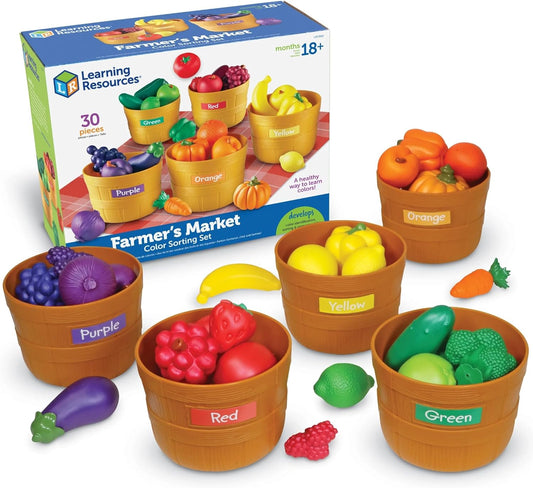 Farmer'S Market Color Sorting Set | Pretend Play Food Sets for Kids Kitchen, Color Sorting Toys, Plastic Fruit and Vegetable Toy for Kids Kitchen Set