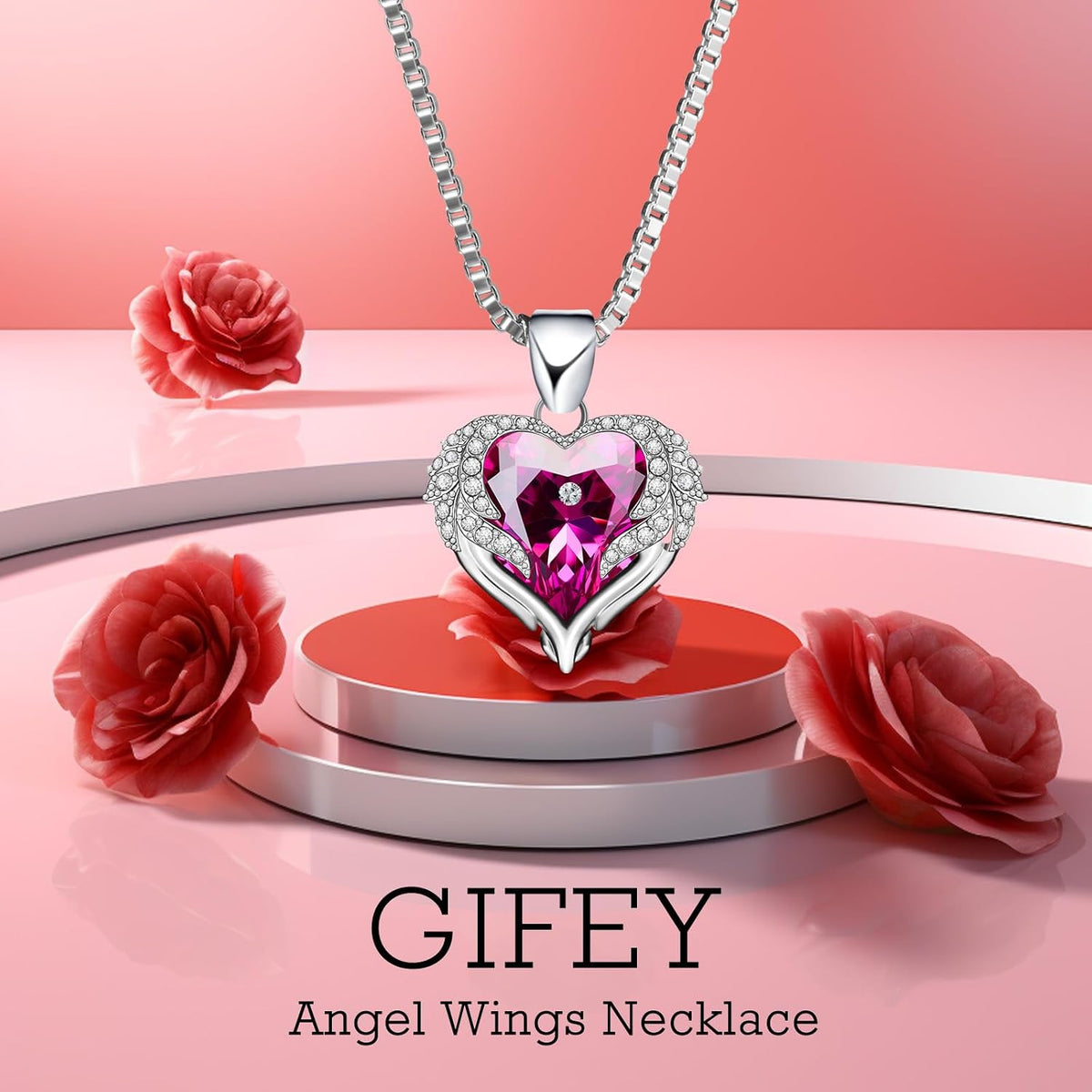 Pink Preserved Rose with Necklace, Heart Shaped Jewelry Box Set for Women | Surprise Her with a Beautiful Red Rose and Heart Charm Pendant, Comes with Pink Card and Gift Wrapping, for Anniversaries
