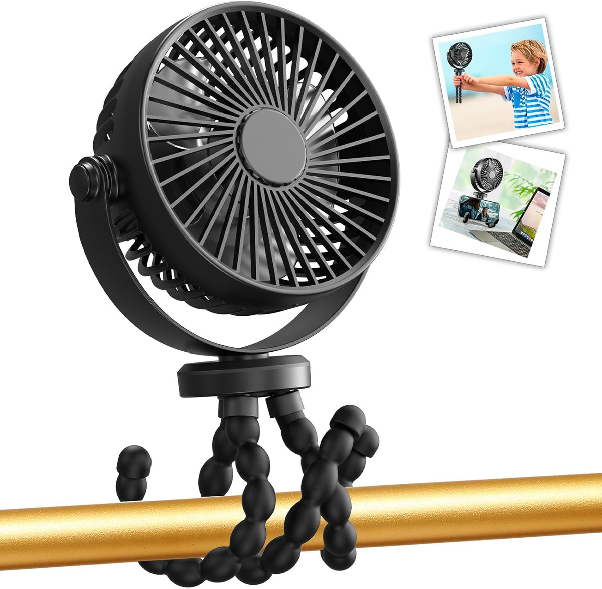Mini Handheld Personal Portable Fan, Baby Stroller Fan, Car Seat Fan, USB or Battery Powered, with Flexible Tripod Clip on Student Bed Desk Bike Crib Treadmill Camping Traveling(Black) | Car Seat Fan , USB or Battery Powered, with Flexible Tripod Clip on Student Bed Desk Bike Crib Treadmill Camping Traveling