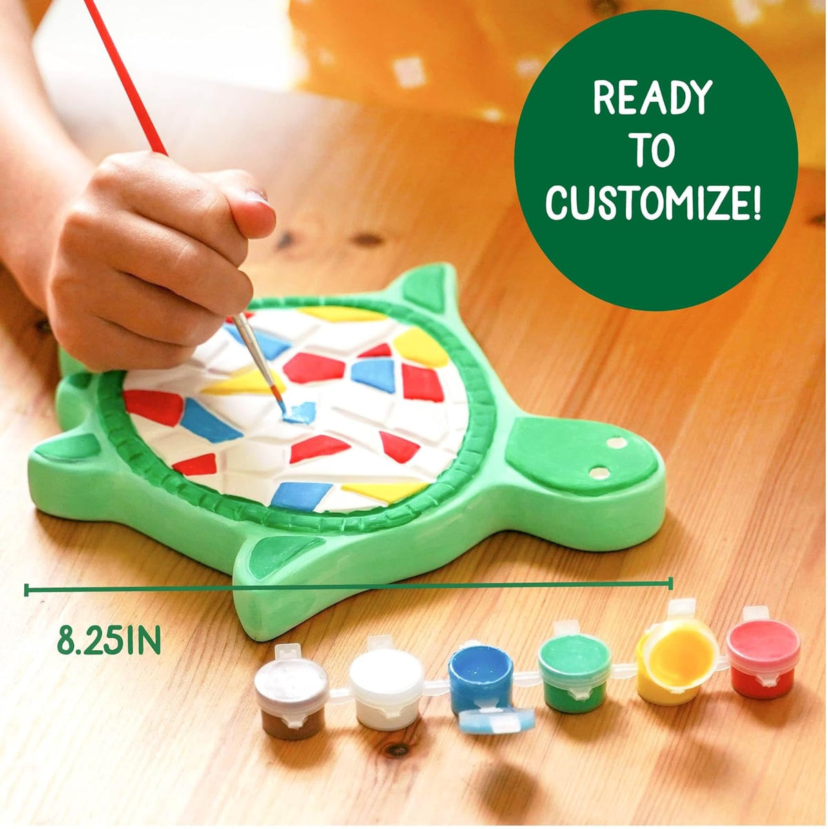Mosaic Turtle DIY Stepping Stone Kit, Includes Ceramic Stone & 6 Vibrant Paints for Kids Ages 8+