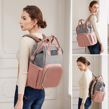 Baby Diaper Bags Backpack with Changing Station(Pink-Grey) | Waterproof Diaper Bag Backpack for Moms Dads with USB Charging Port,Large Capacity Multifunctional Baby Essentials