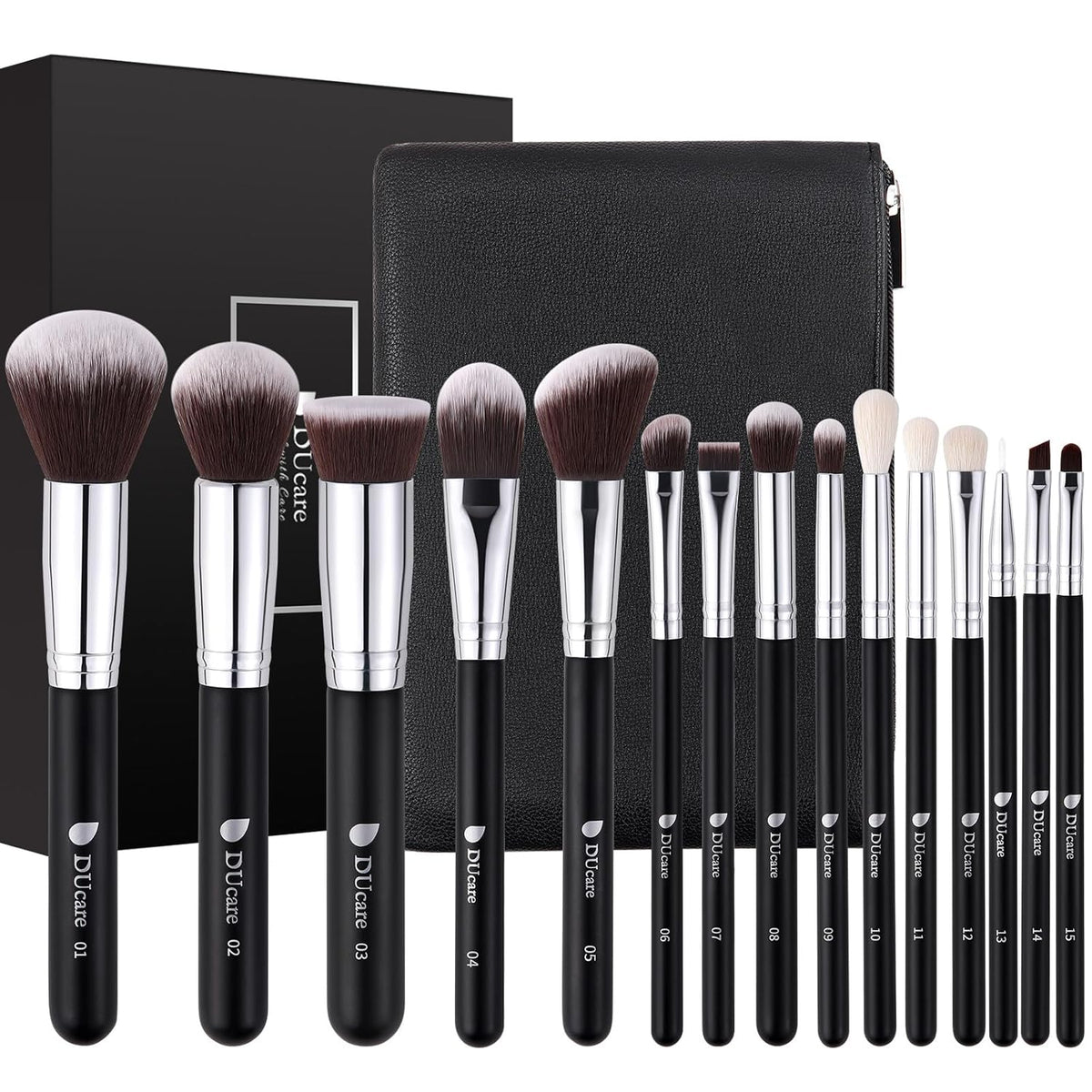 Makeup Brushes with Travel Bag 15Pcs Makeup Brush Set | Premium Synthetic Powder Foundation Contour Blush Concealer Eye Shadow Blending Liner Make up Brush Kit