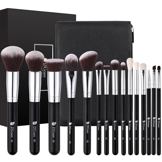 Makeup Brushes with Travel Bag 15Pcs Makeup Brush Set | Premium Synthetic Powder Foundation Contour Blush Concealer Eye Shadow Blending Liner Make up Brush Kit