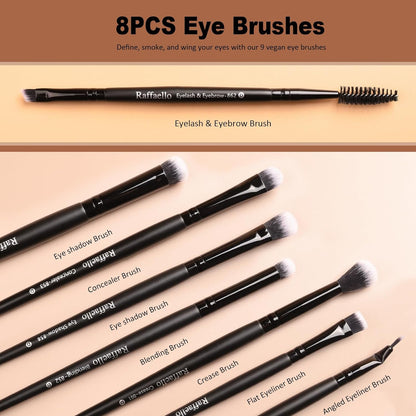 Makeup Brushes 15Pcs Makeup Brush Set Premium Synthetic Bristles | for Powder, Foundation, Contour, Blush, Concealer, Bronzer, Buffing, Eye Shadow Blending Liner