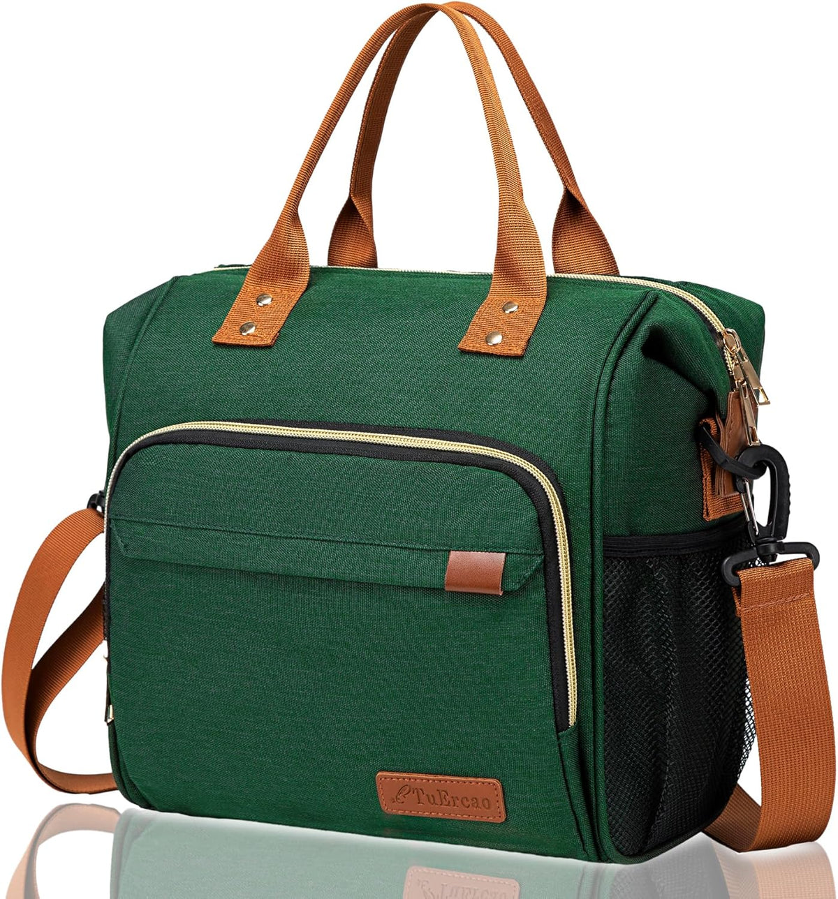Insulated Lunch Bag Adult Lunch Box for Women for Work Leakproof Soft Cooler for Beach Travel Picnic, Dark Green