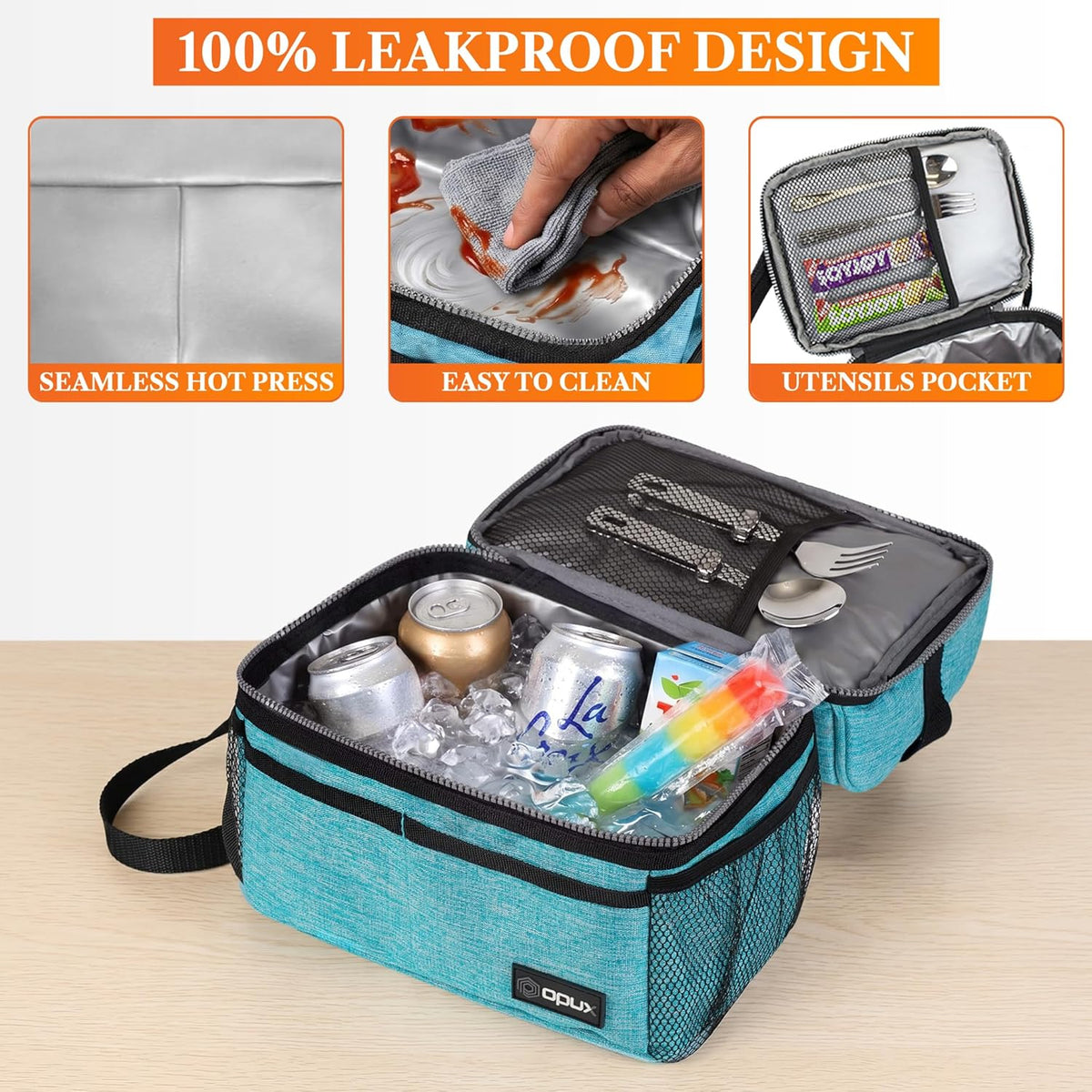 Insulated Lunch Bag for Men Women, Double Decker Leakproof, Teal Blue | Lunch Box Cooler Tote with Shoulder Strap, Large Lunchbox for Work School Travel Meal Prep, Adults Kids Boys Girls, 16 Cans