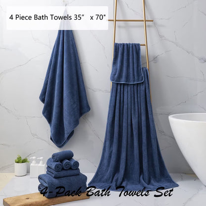 4 Pack Large Bath Towel Set 600 GSM Ultra Soft Oversized Navy Blue Towel Set 35"X70" Extra Large Bath Sheets