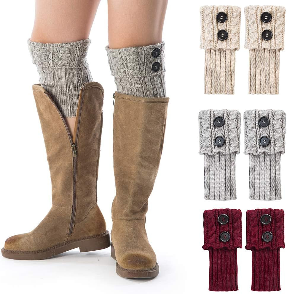 Women Boot Knit Cuffs,Short Crochet Leg Warmers, Variety of Styles Winter Warm Cuff Socks 3 Pairs