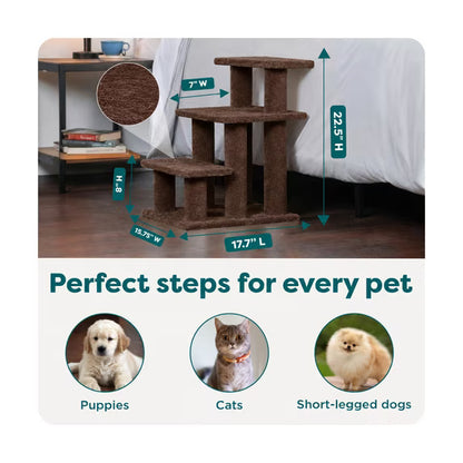 Steady Paws Multi-Step Pet Stairs for High Beds & Sofas - Brown, 3-Step