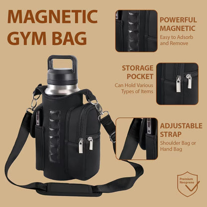 Magnetic Water Bottle Holder Gym Water Bottle Carrier Bag W/ Phone Pocket Handle Shoulder Strap 6 Built-In Magnets Water Bottle