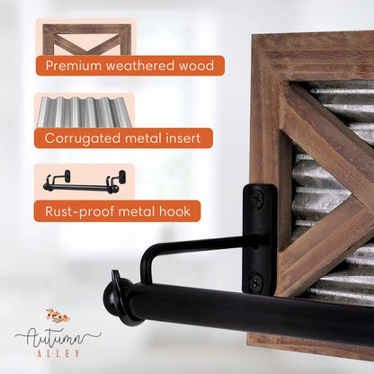 Rustic Farmhouse Toilet Paper Holder Wall - Farmhouse Bathroom Country Decor Accessories with Warm Brown Wood, Galvanized Metal & Black Adds Western Decor Charm