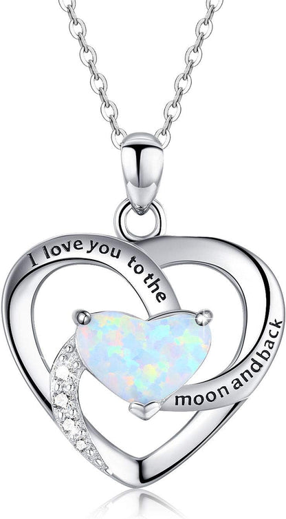 Sterling Silver Heart Pendant Necklace for Women with Jewelry Box | I Love You to the Moon and Back Gift,Birthstone,Hypoallergenic,Elegant, Romantic,Non Tarnish,Daily,Birthday,Graduation